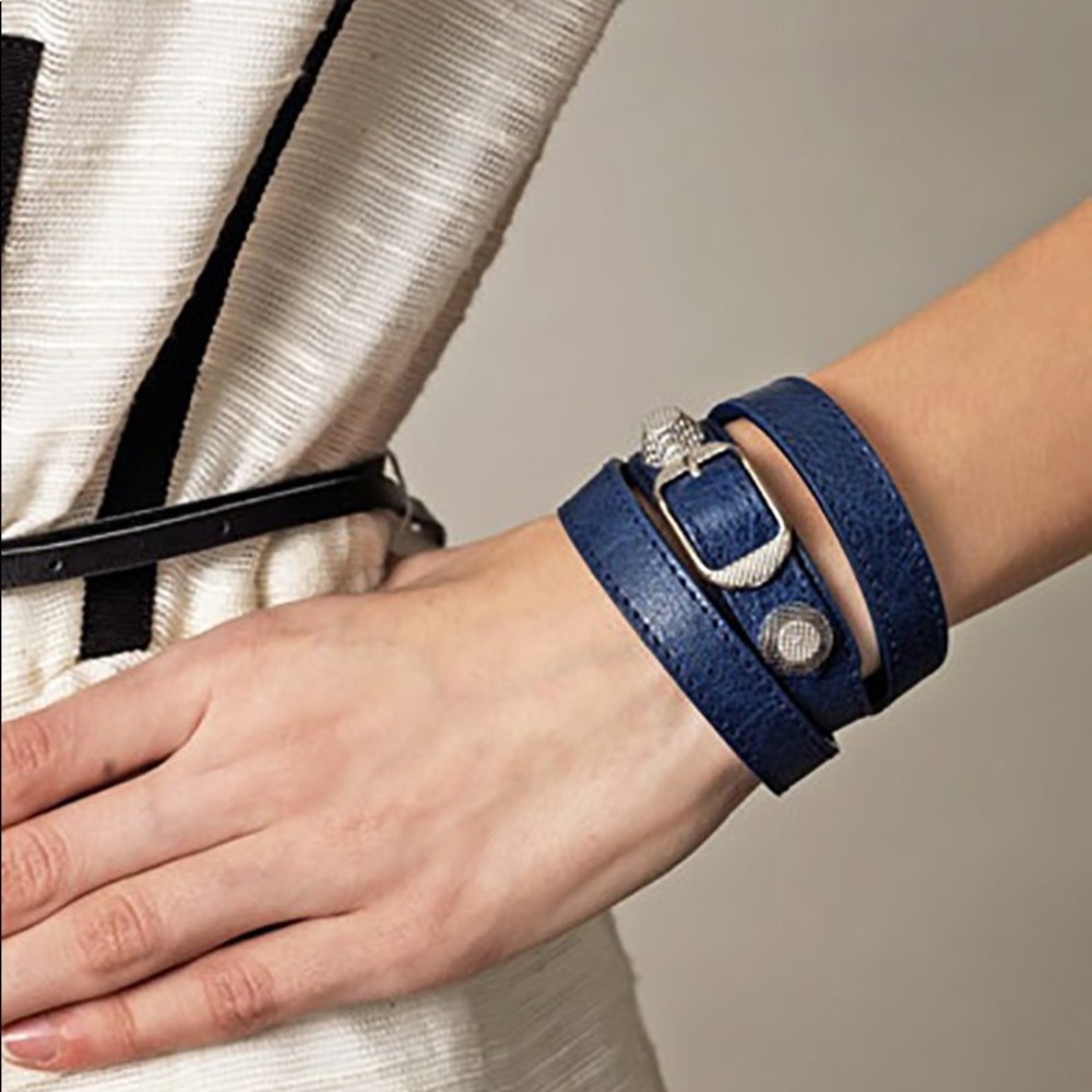 Balenciaga blue leather wrap around bracelet